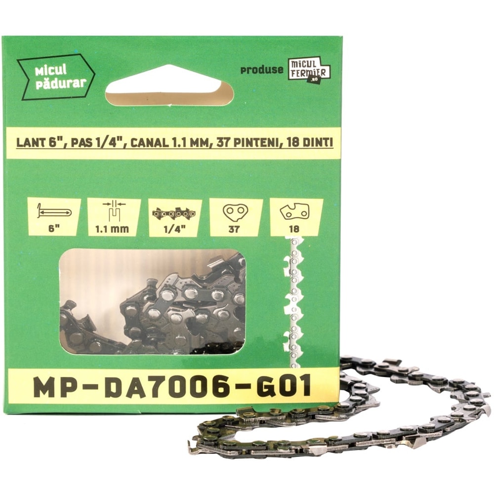 Lant drujba Micul Padurar MP-DA7006-G01, 15 cm, pas 1/4'', grosime 1.1mm, 37 pinteni, 18 dinti, semi-chisel