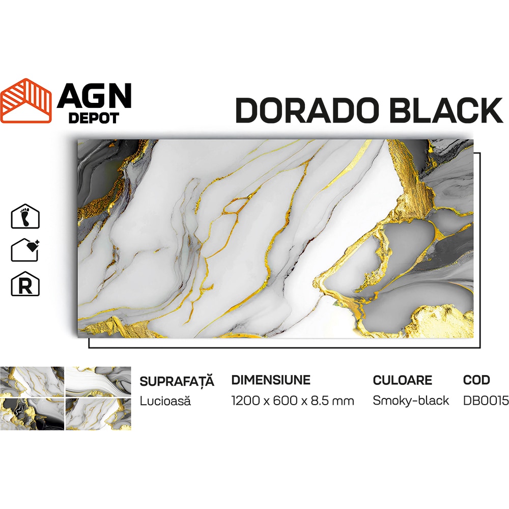 Gresie interior Dorado Black Smoky, 60 x 120 cm, 1.44 mp/cutie