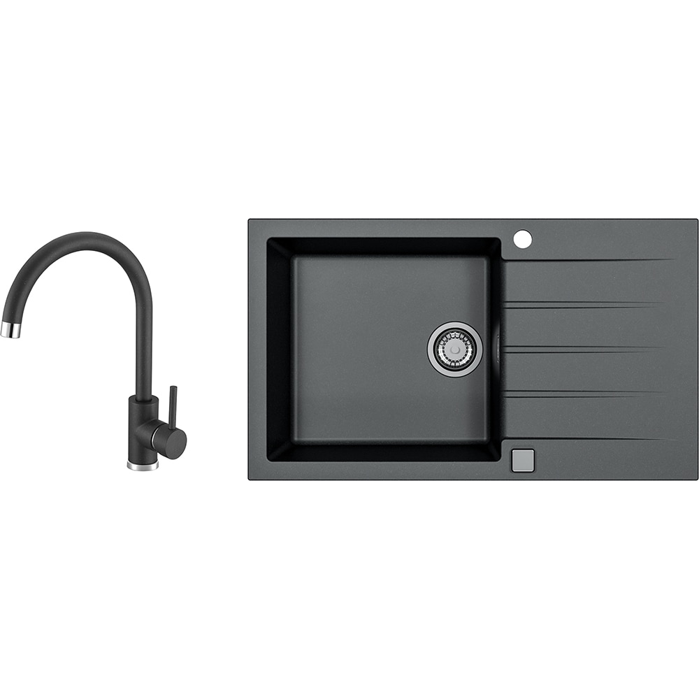 Pachet chiuveta ALVEUS Cadit 40, 1 cuva, picurator reversibil, compozit granit + Baterie Kati, negru