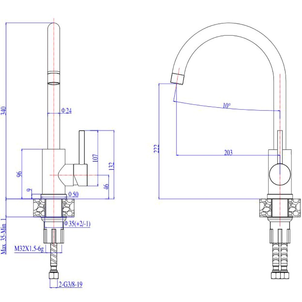 Pachet chiuveta ALVEUS Cadit 40, 1 cuva, picurator reversibil, compozit granit + Baterie Kati, negru