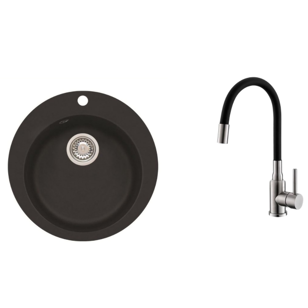 Pachet chiuveta ALVEUS Boogie, compozit granit + baterie, negru