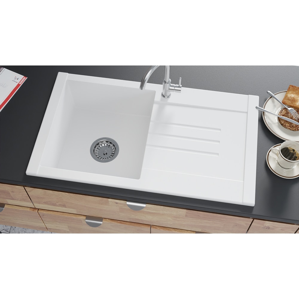 Chiuveta bucatarie SANDONNA Arona 76, 1 cuva, picurator reversibil, compozit granit, alb