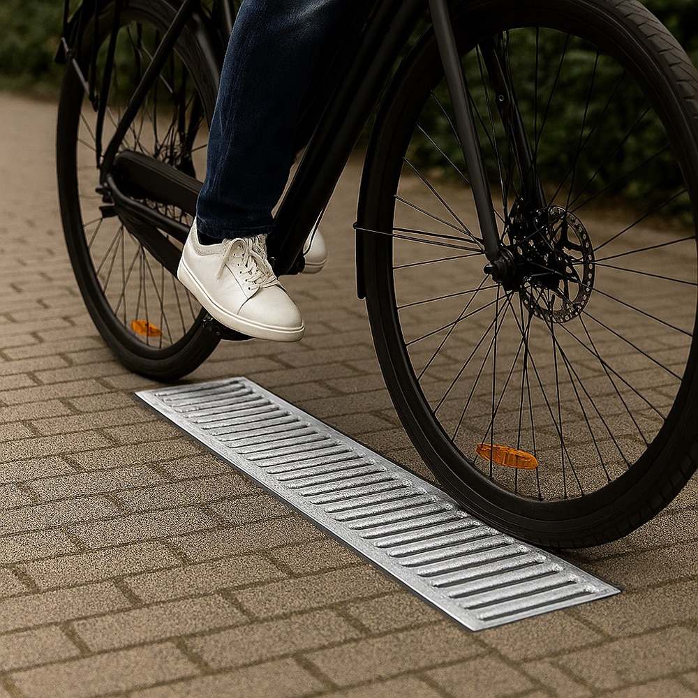 Rigola VODALAND, beton, gratar otel zincat, Cl A15, pietonal, 100 x 14 x 12.5 cm