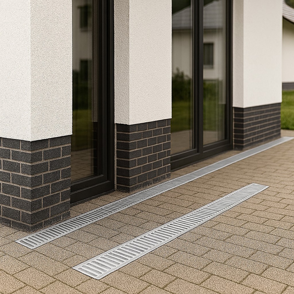 Rigola VODALAND, beton, gratar otel zincat, Cl A15, pietonal, 100 x 14 x 12.5 cm