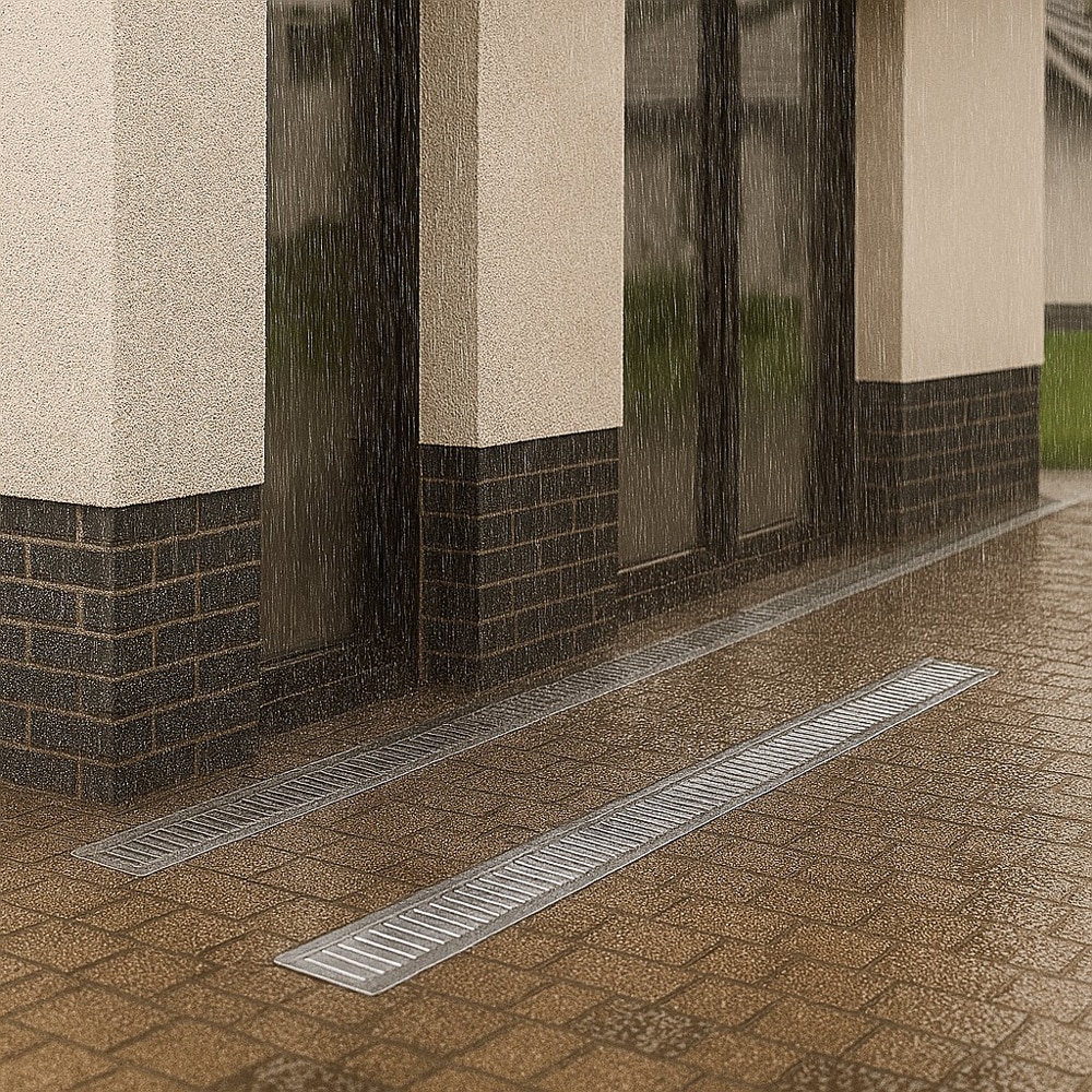 Rigola VODALAND, beton, gratar otel zincat, Cl A15, pietonal, 100 x 14 x 12.5 cm