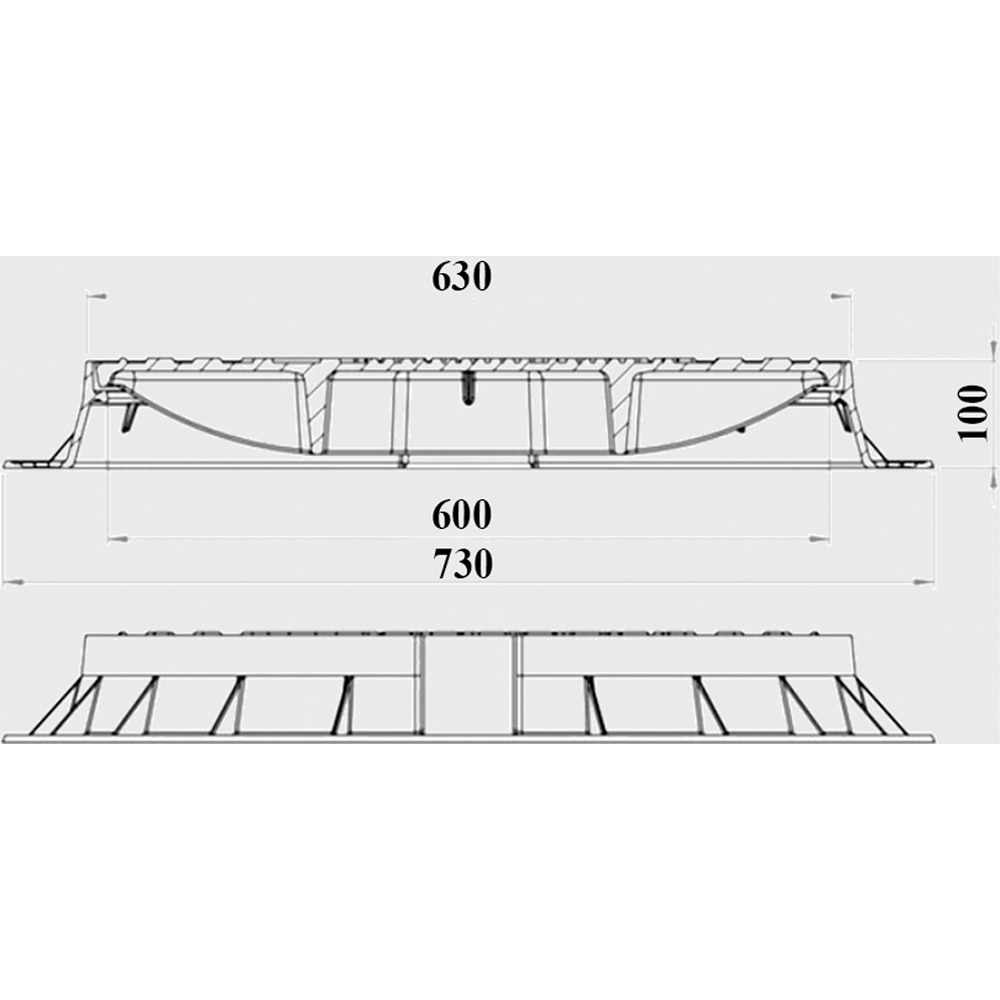 Capac fonta rotund cu inchizator Vodaland 736010FD, D exterior 730 mm, D pas liber 600 mm, H 100 mm, clasa de sarcini D400