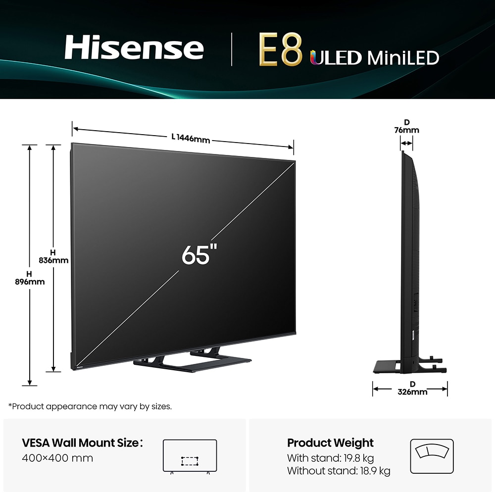 Televizor Mini-LED ULED  Smart HISENSE 65E8Q, Ultra HD 4K,164cm
