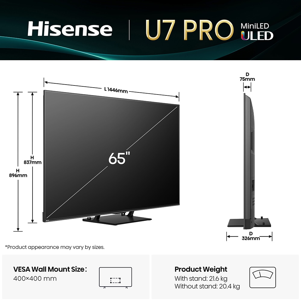 Televizor Mini-LED ULED  Smart HISENSE 65U7Q PRO, Ultra HD 4K,164cm