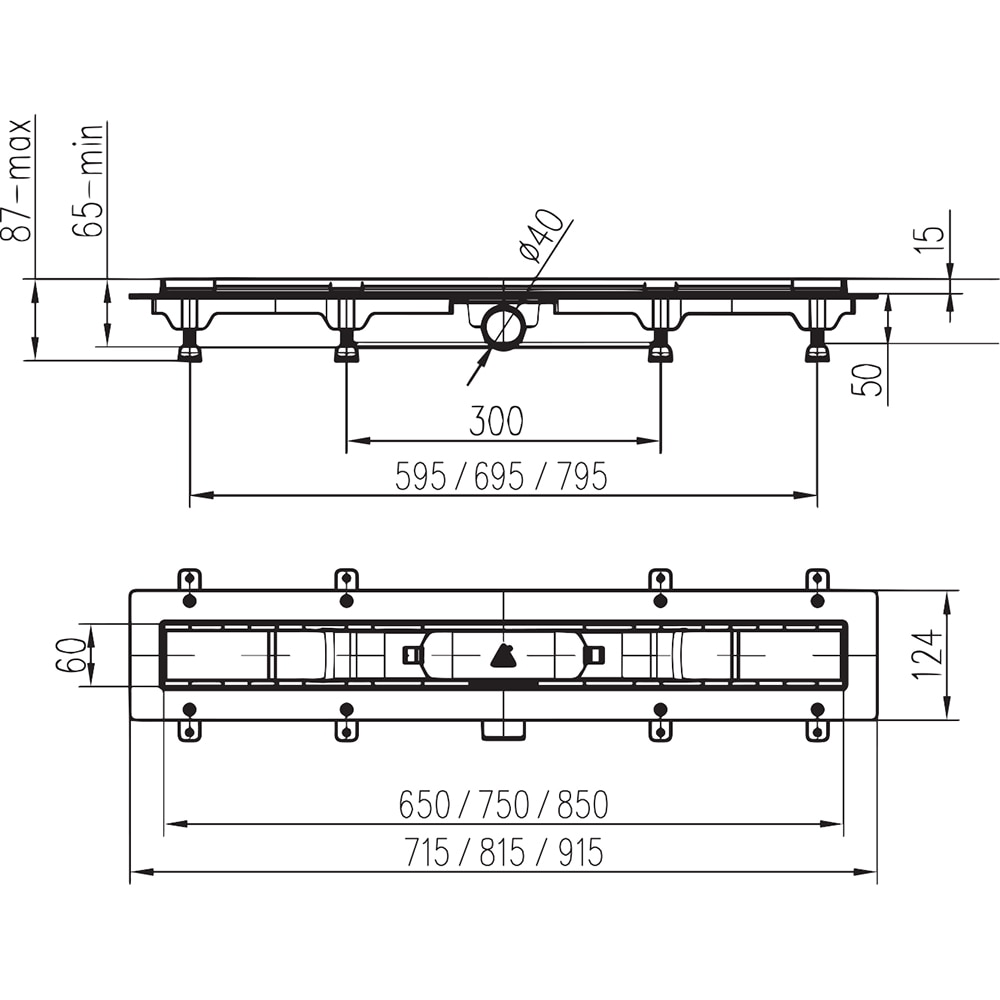 Rigola dus FLUIDMASTER 675026, gratar inox, D 40mm, 85 cm, negru