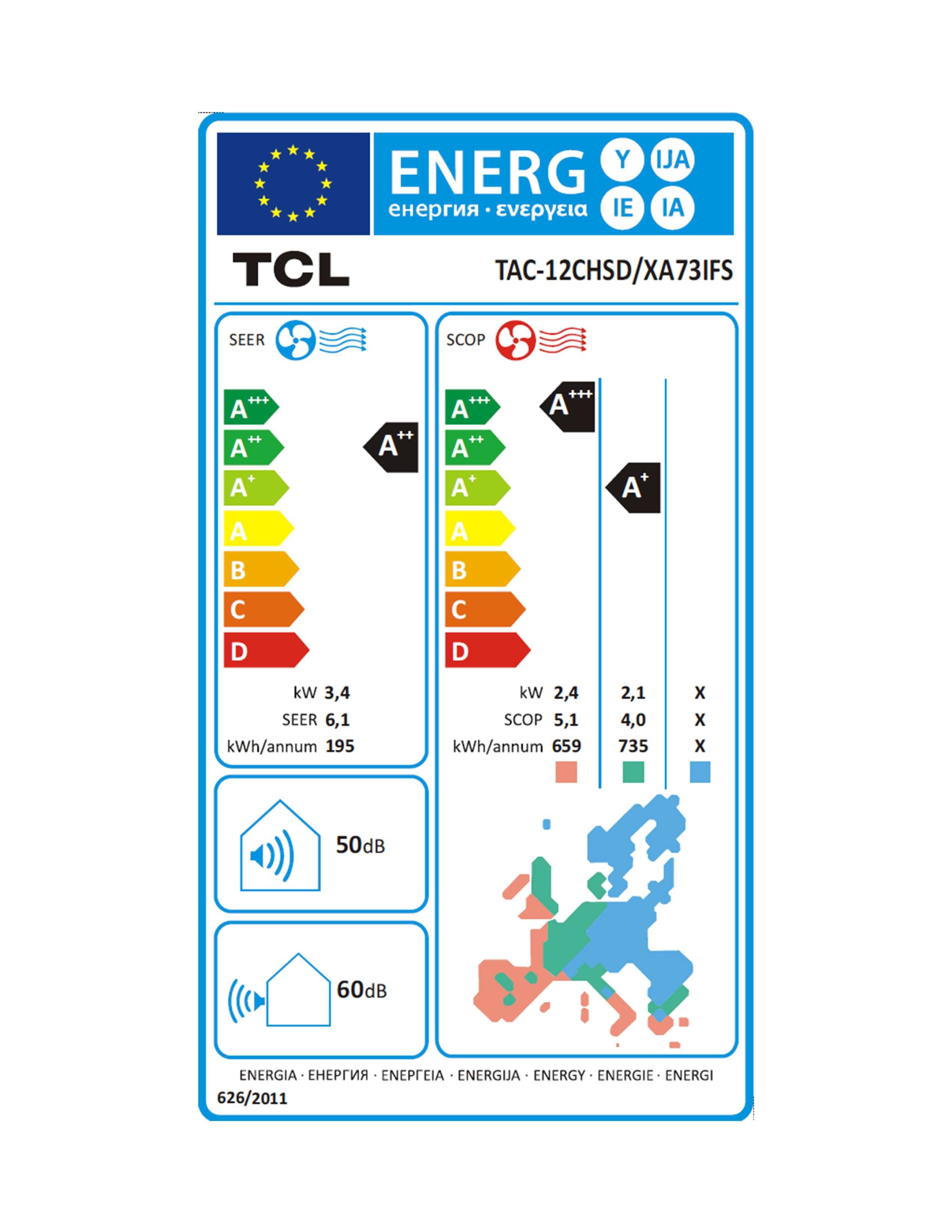 Aer conditionat TCL TAC-12CHSD/XA73IFS, 12000 BTU, A++/A+, Inverter, Wi-Fi, fara kit instalare, alb