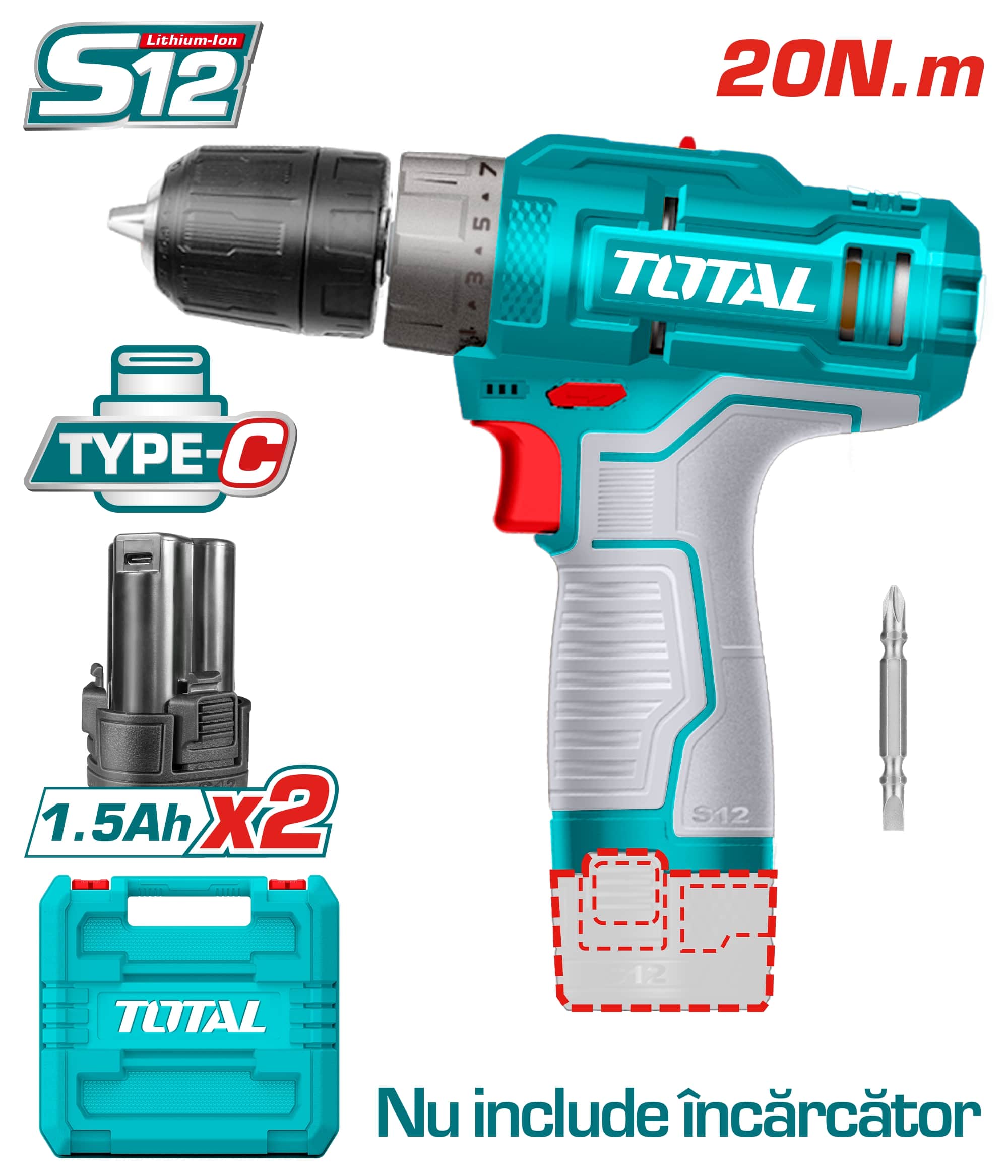 Masina de gaurit si insurubat 2X1.5 Ah, 12V, Total 