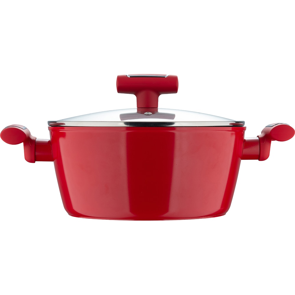 Cratita cu capac BERGNER Red Line BG-35390-RD, 3.75l, 24cm, aluminiu forjat, rosu