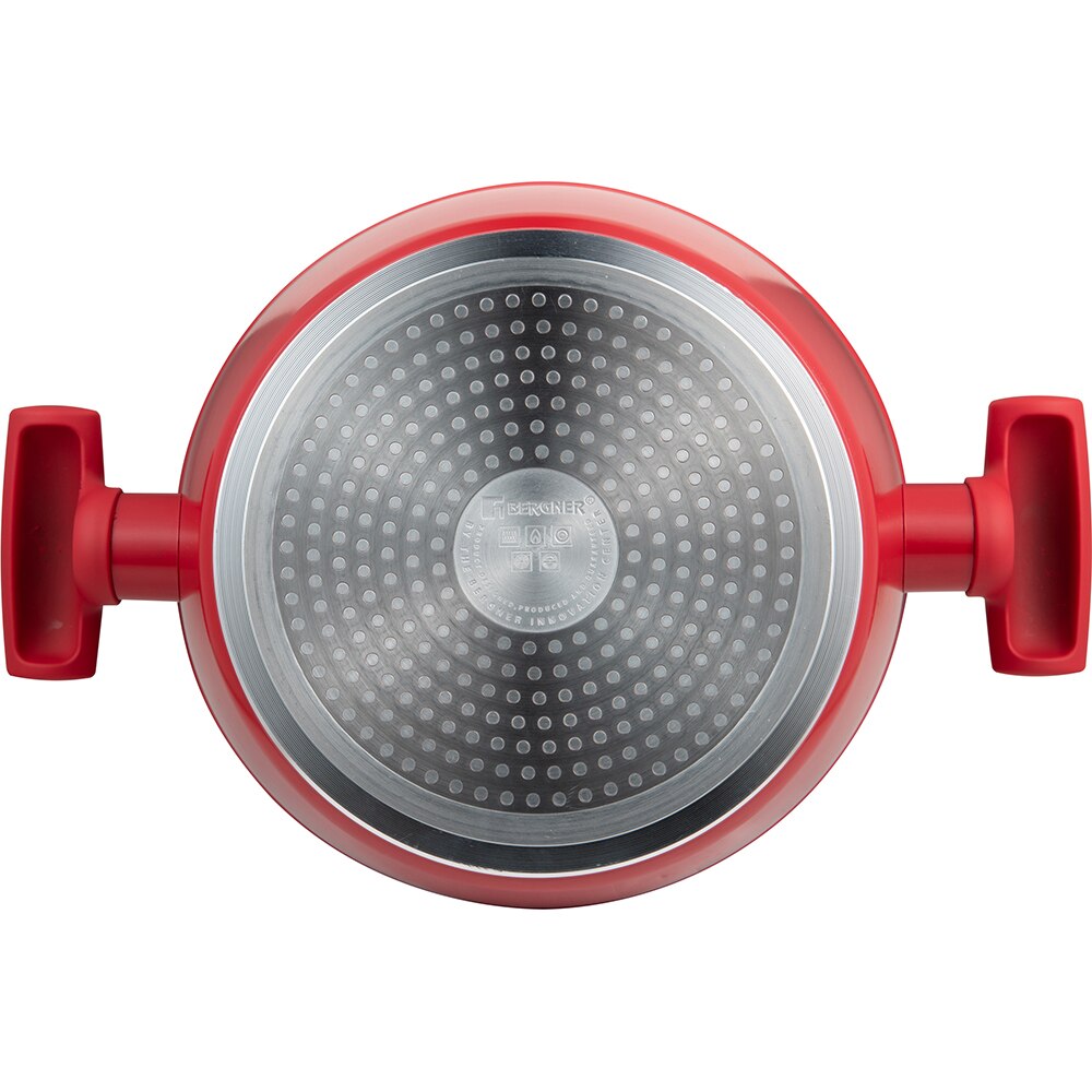 Cratita cu capac BERGNER Red Line BG-35390-RD, 3.75l, 24cm, aluminiu forjat, rosu