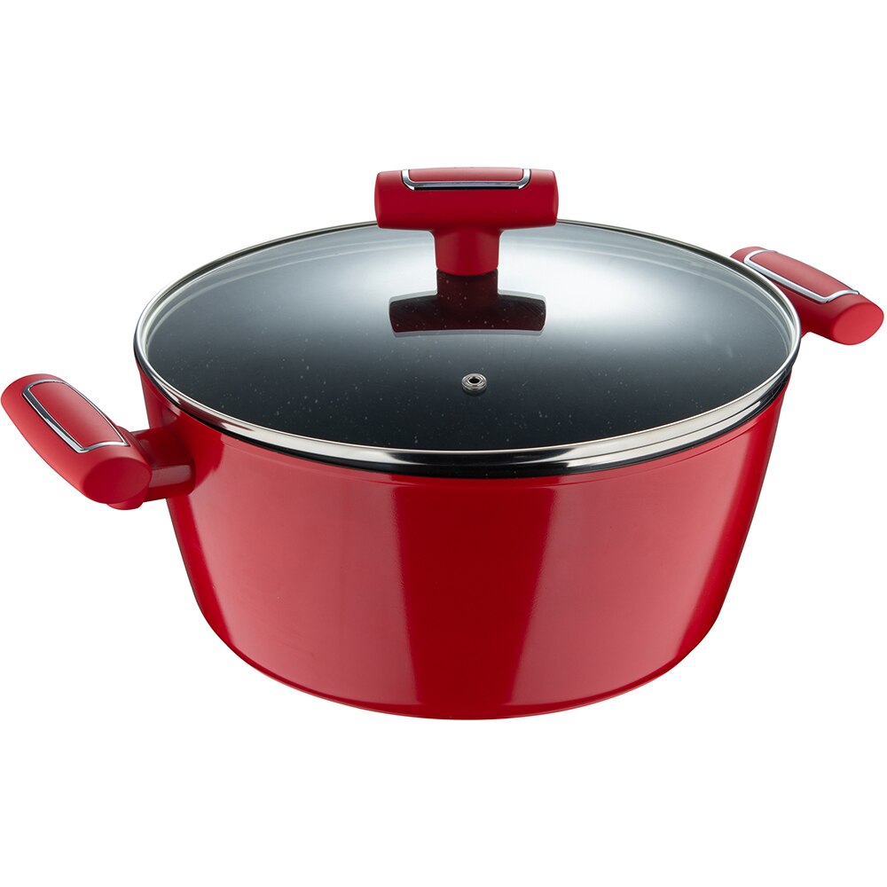 Cratita cu capac BERGNER Red Line BG-35390-RD, 3.75l, 24cm, aluminiu forjat, rosu