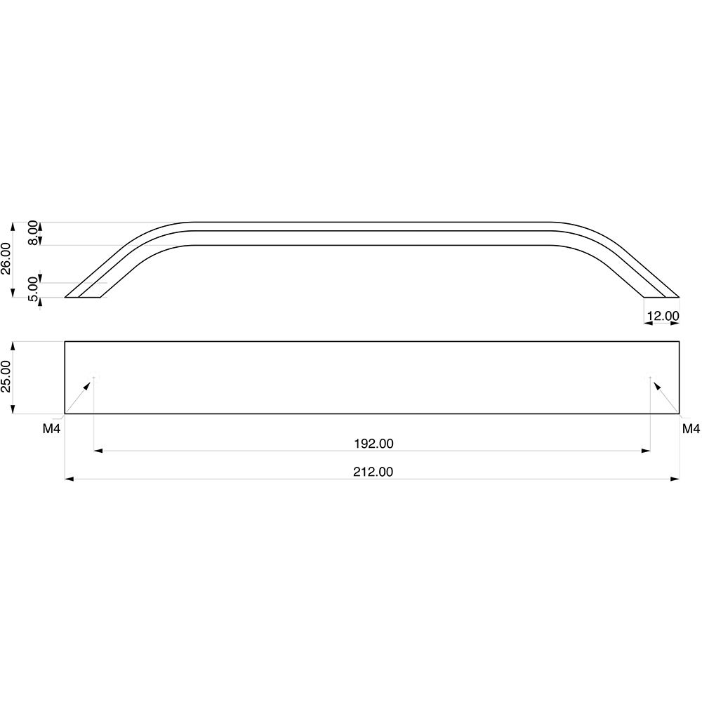 Maner 2267, aluminiu, 21 x 2.5 x 2.8 cm, negru mat