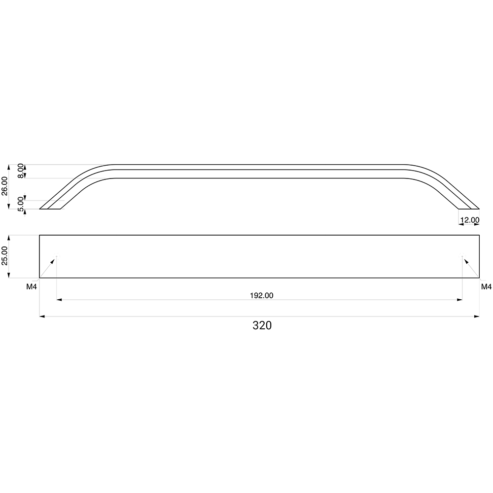 Maner 2267, aluminiu, 33.8 x 2.5 x 2.7 cm, negru mat