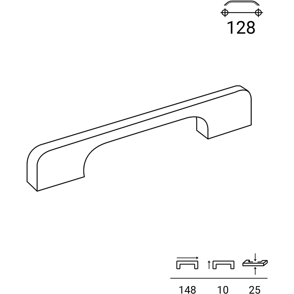 Maner 128, aluminiu, 14.8 x 1 x 2.5 cm, argintiu mat