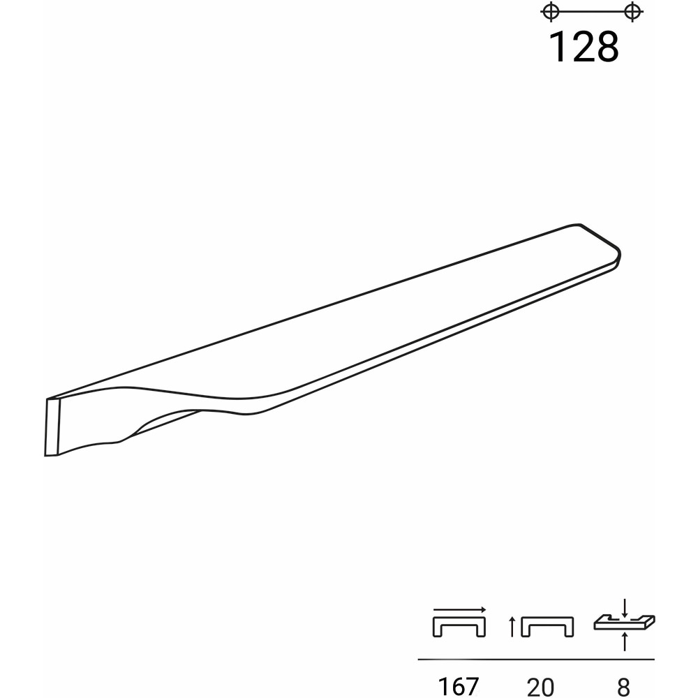 Maner 128, aluminiu, 16.7 x 0.8 x 2 cm, negru lucios