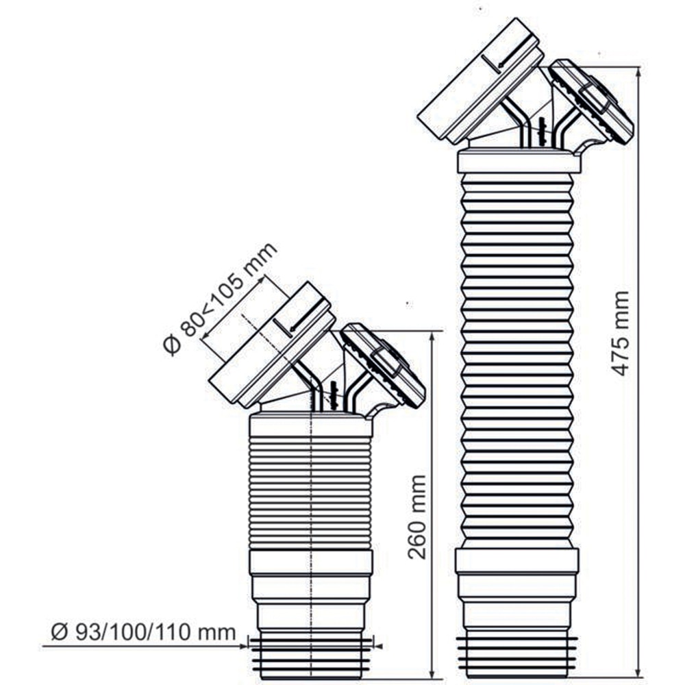 Racord WC antivacuum 2in1 WIRQUIN Air Connect 70725181, polipropilena, 260-475 mm, alb