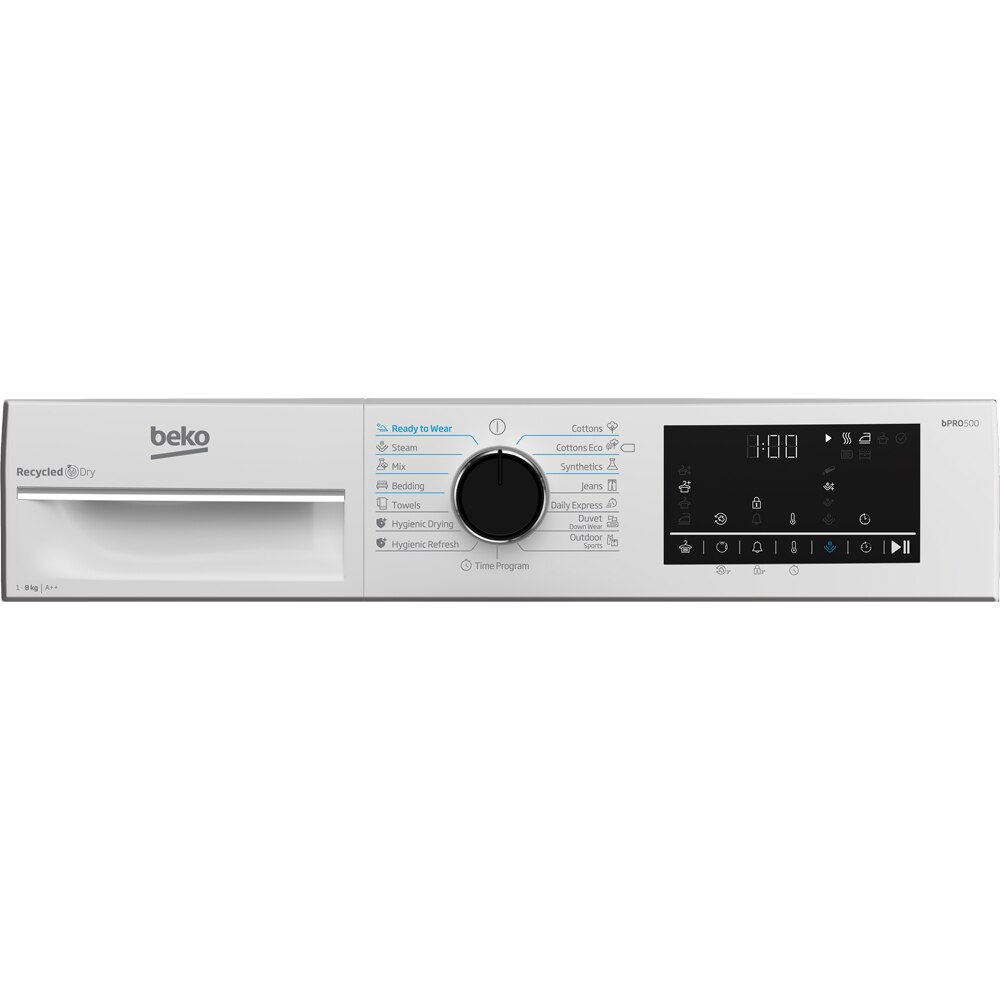 Uscator de rufe BEKO B5T68233, Pompa de caldura, 8kg, 15 programe, Clasa E, alb