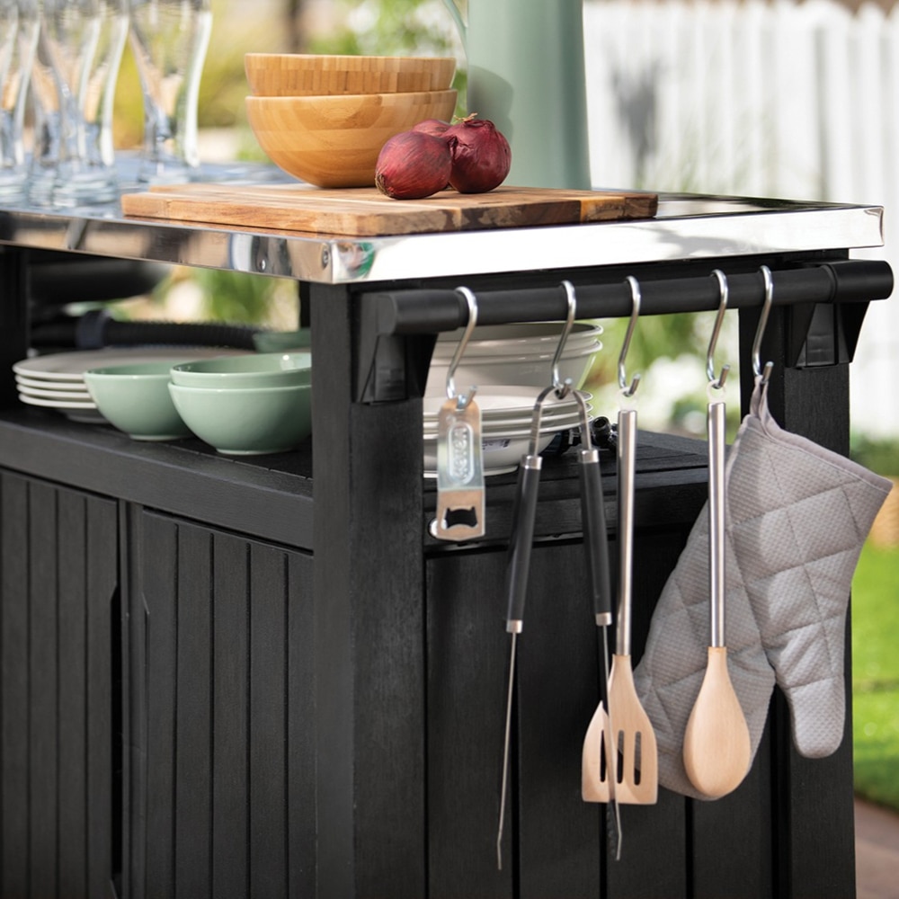 Mini bar gradina KETER Unity Chef, polipropilena, 49.5 x 49.5 x 57-84.5 cm, gri-alb