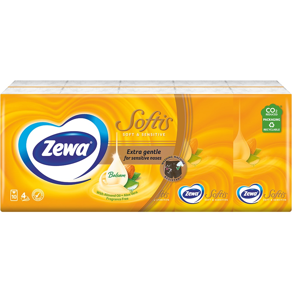 Servetele nazale ZEWA Softis, Soft & Sensitive, 4 straturi, 10 x 10 buc