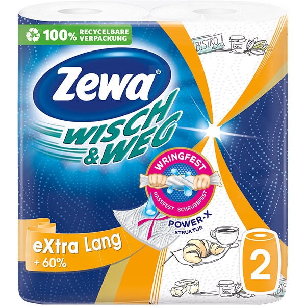 Prosoape de hartie Zewa Wisch&Weg Design, 2 straturi, 2 role, 72 foi