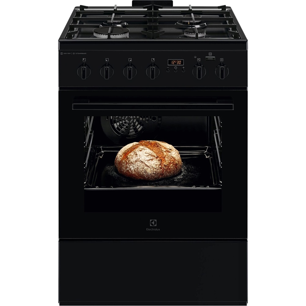 Aragaz ELECTROLUX LKK660220K, SteamBake, AirFry, 4 arzatoare, Gaz + Electric, L 60 cm, Grill, negru