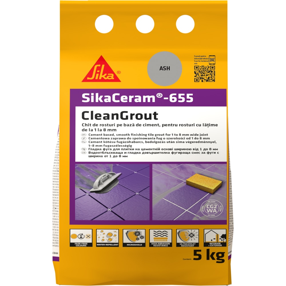 Chit de rosturi gresie si faianta Sika Ceram Clean Grout 655, ash, 5kg