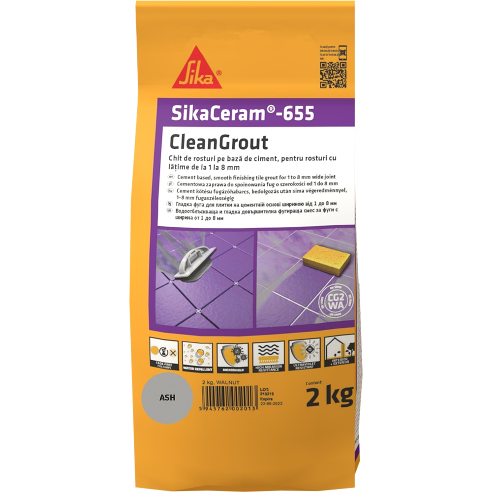 Chit de rosturi gresie si faianta Sika Ceram Clean Grout 655, ash, 2kg