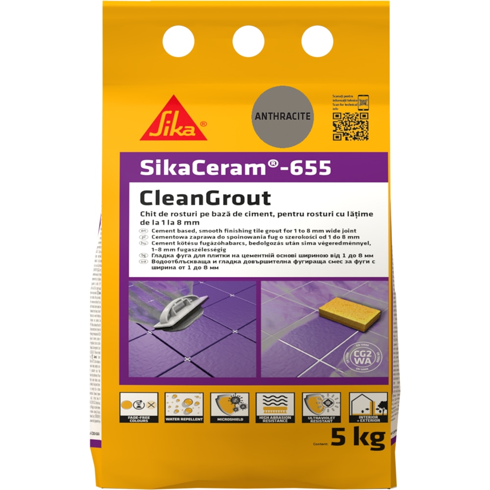 Chit de rosturi gresie si faianta Sika Ceram Clean Grout 655, anthracite, 5kg