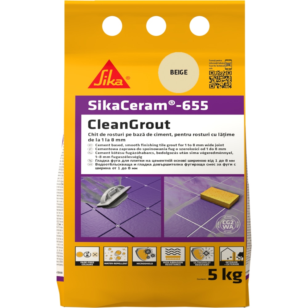 Chit de rosturi gresie si faianta Sika Ceram Clean Grout 655, beige, 5kg