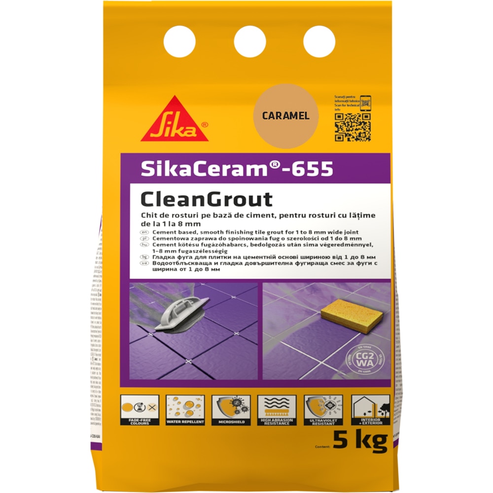 Chit de rosturi gresie si faianta Sika Ceram Clean Grout 655, caramel, 5kg