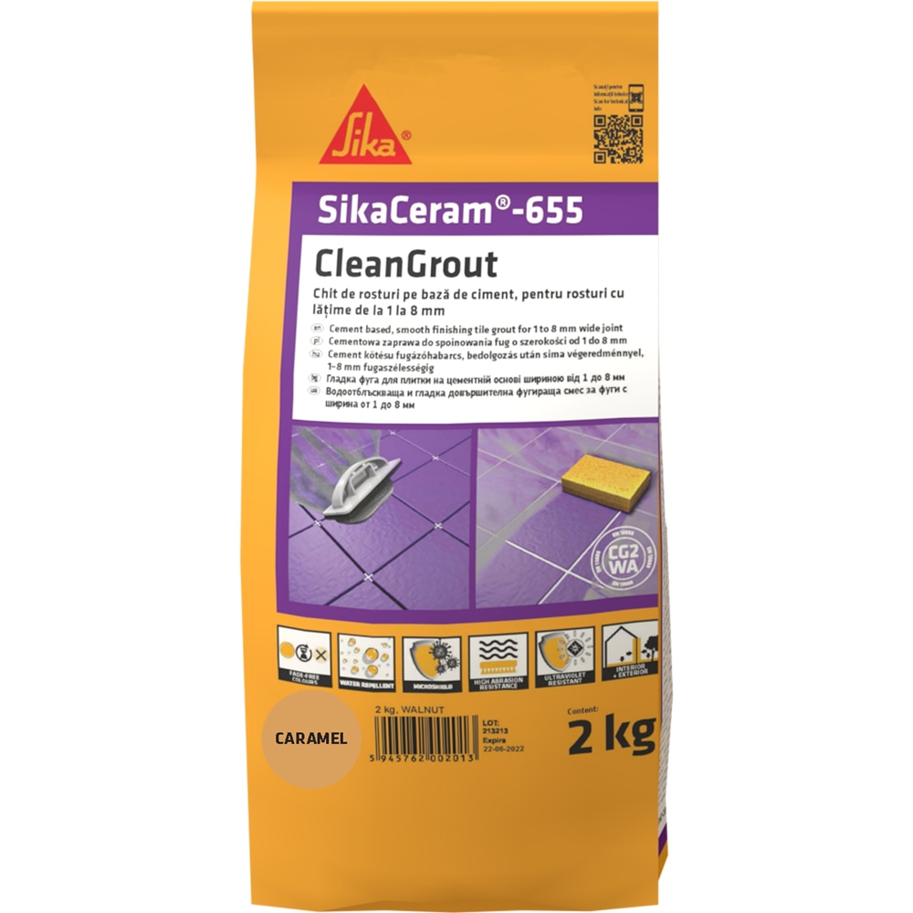 Chit de rosturi gresie si faianta Sika Ceram Clean Grout 655, caramel, 2kg