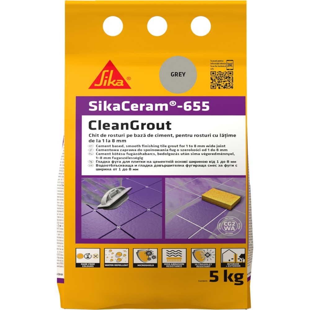 Chit de rosturi gresie si faianta Sika Ceram Clean Grout 655, grey, 5kg