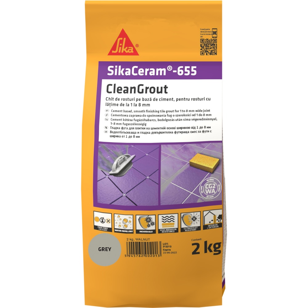 Chit de rosturi gresie si faianta Sika Ceram Clean Grout 655, grey, 2kg