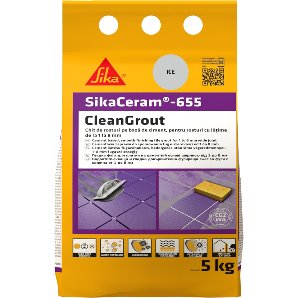 Chit de rosturi gresie si faianta Sika Ceram Clean Grout 655, ice, 5kg
