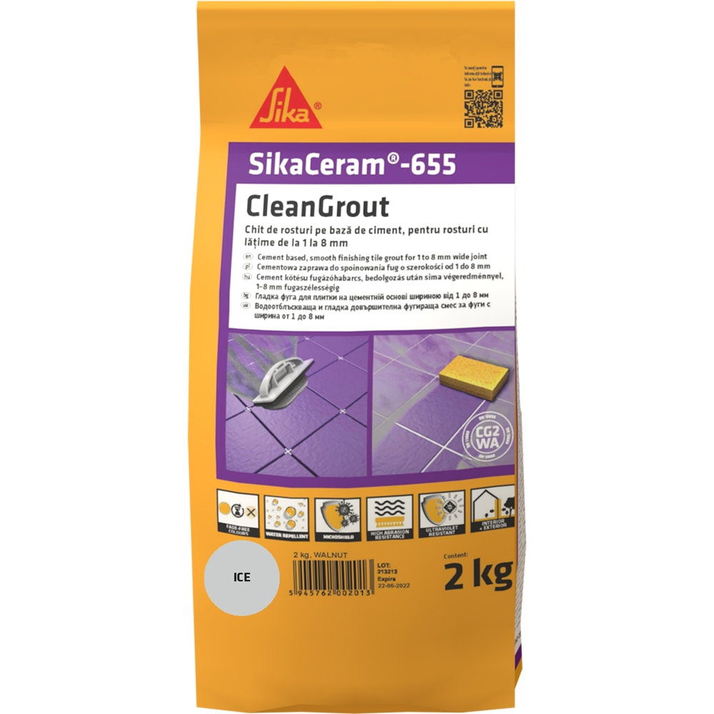 Chit de rosturi gresie si faianta Sika Ceram Clean Grout 655, ice, 2kg
