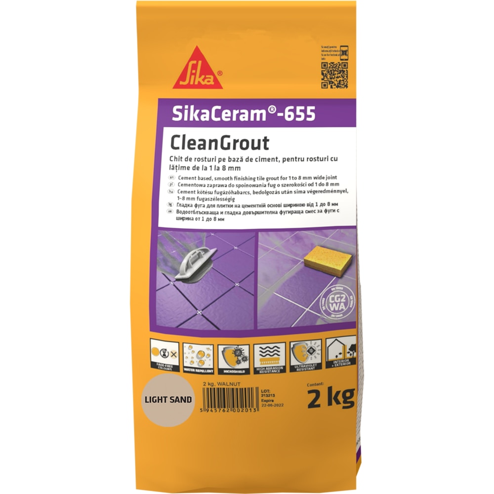 Chit de rosturi gresie si faianta Sika Ceram Clean Grout 655, light sand, 2kg