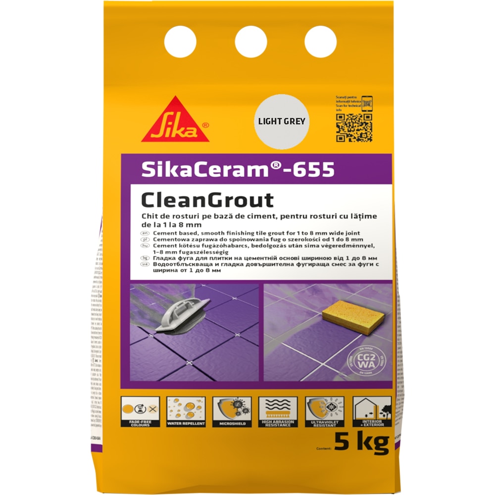 Chit de rosturi gresie si faianta Sika Ceram Clean Grout 655, light grey, 5kg