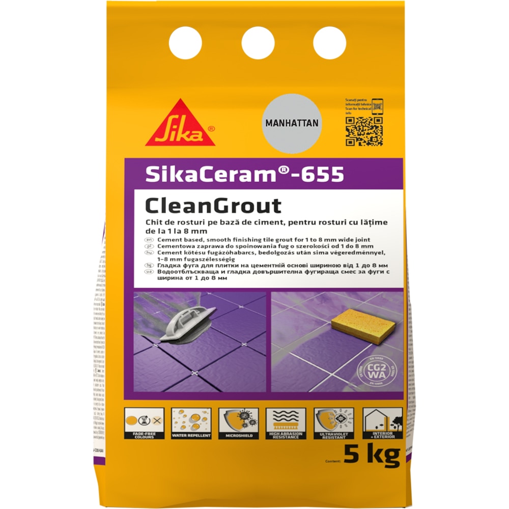 Chit de rosturi gresie si faianta Sika Ceram Clean Grout 655, manhattan, 5kg