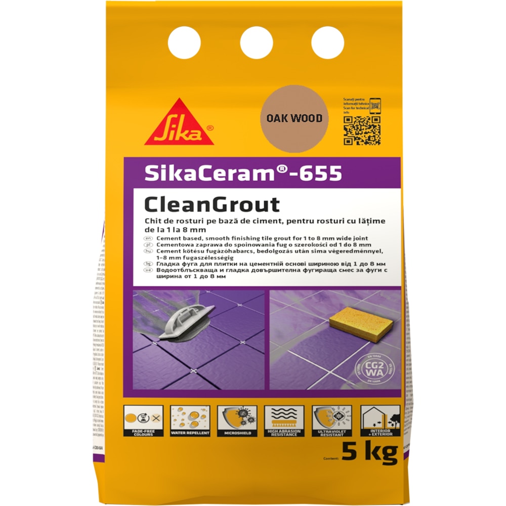 Chit de rosturi gresie si faianta Sika Ceram Clean Grout 655, oak wood, 5kg