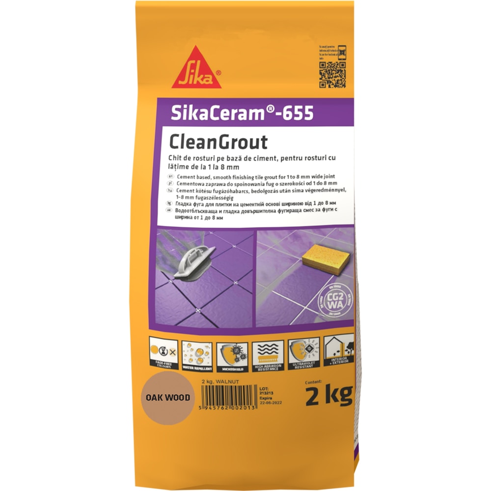 Chit de rosturi gresie si faianta Sika Ceram Clean Grout 655, oak wood, 2kg