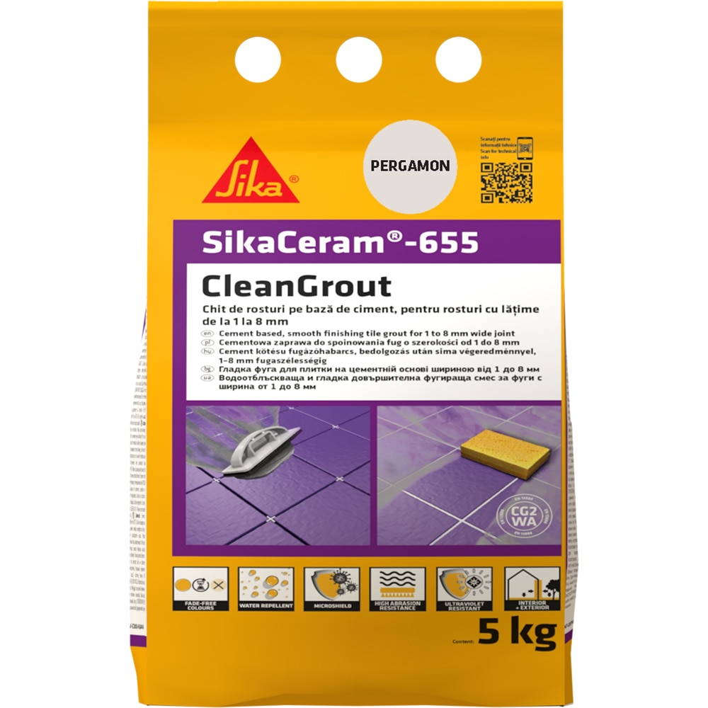 Chit de rosturi gresie si faianta Sika Ceram Clean Grout 655, pergamon, 5kg