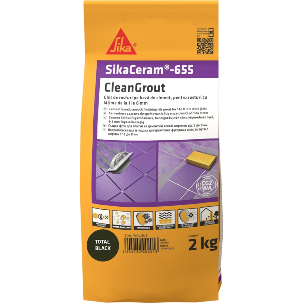 Chit de rosturi gresie si faianta Sika Ceram Clean Grout 655, total black, 2kg