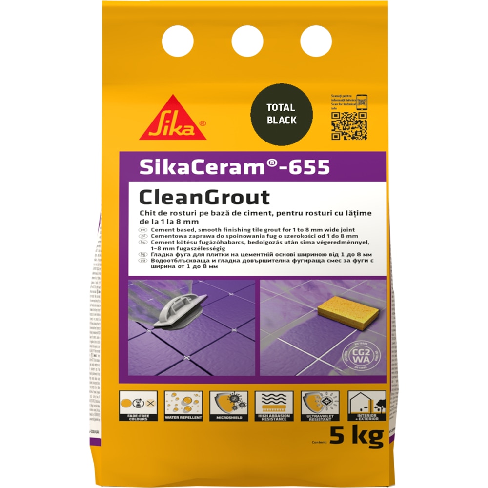 Chit de rosturi gresie si faianta Sika Ceram Clean Grout 655, total black, 5kg