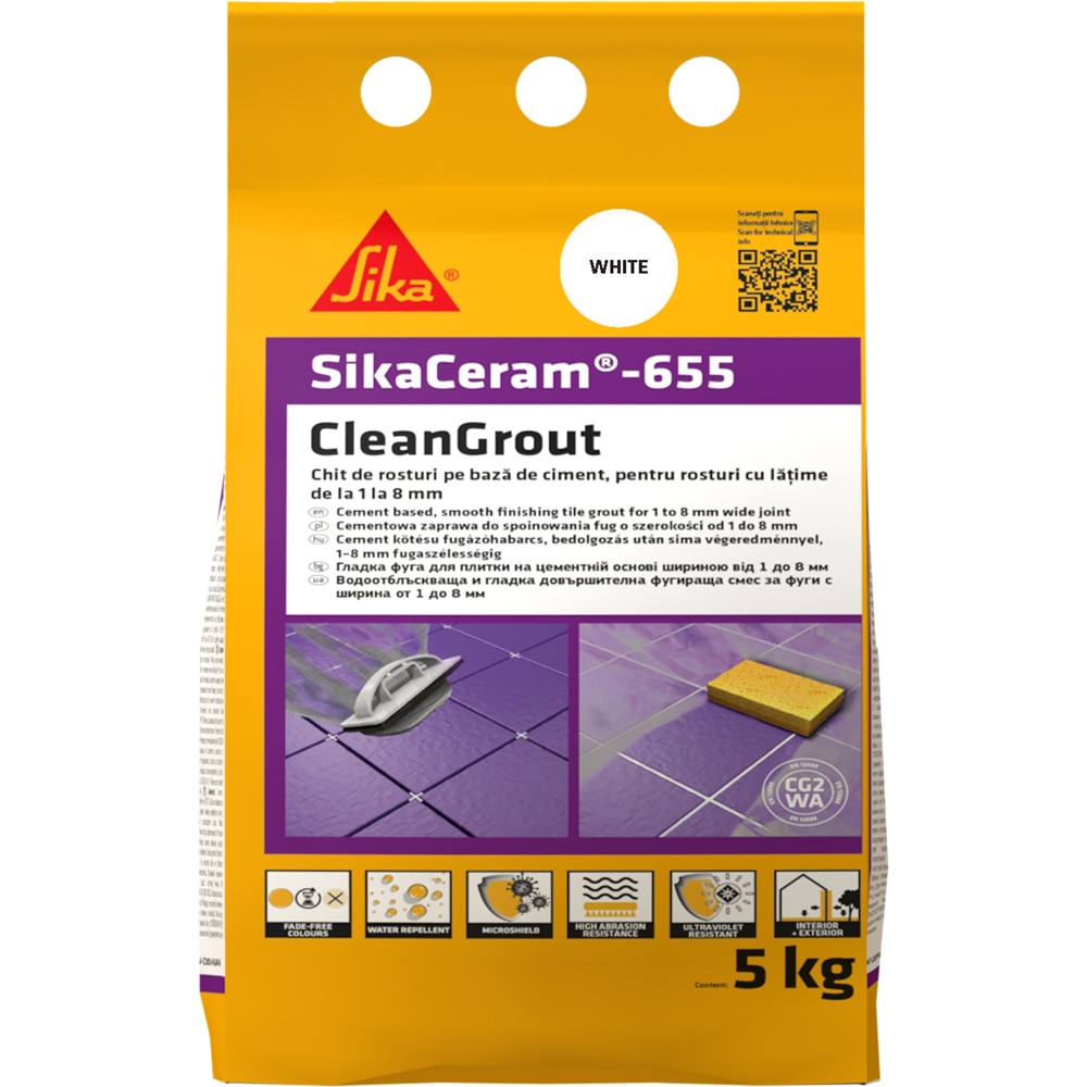 Chit de rosturi gresie si faianta Sika Ceram Clean Grout 655, white, 5kg