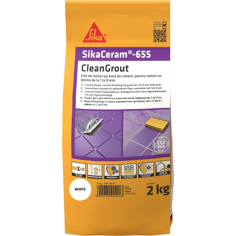 Chit de rosturi gresie si faianta Sika Ceram Clean Grout 655, white, 2kg
