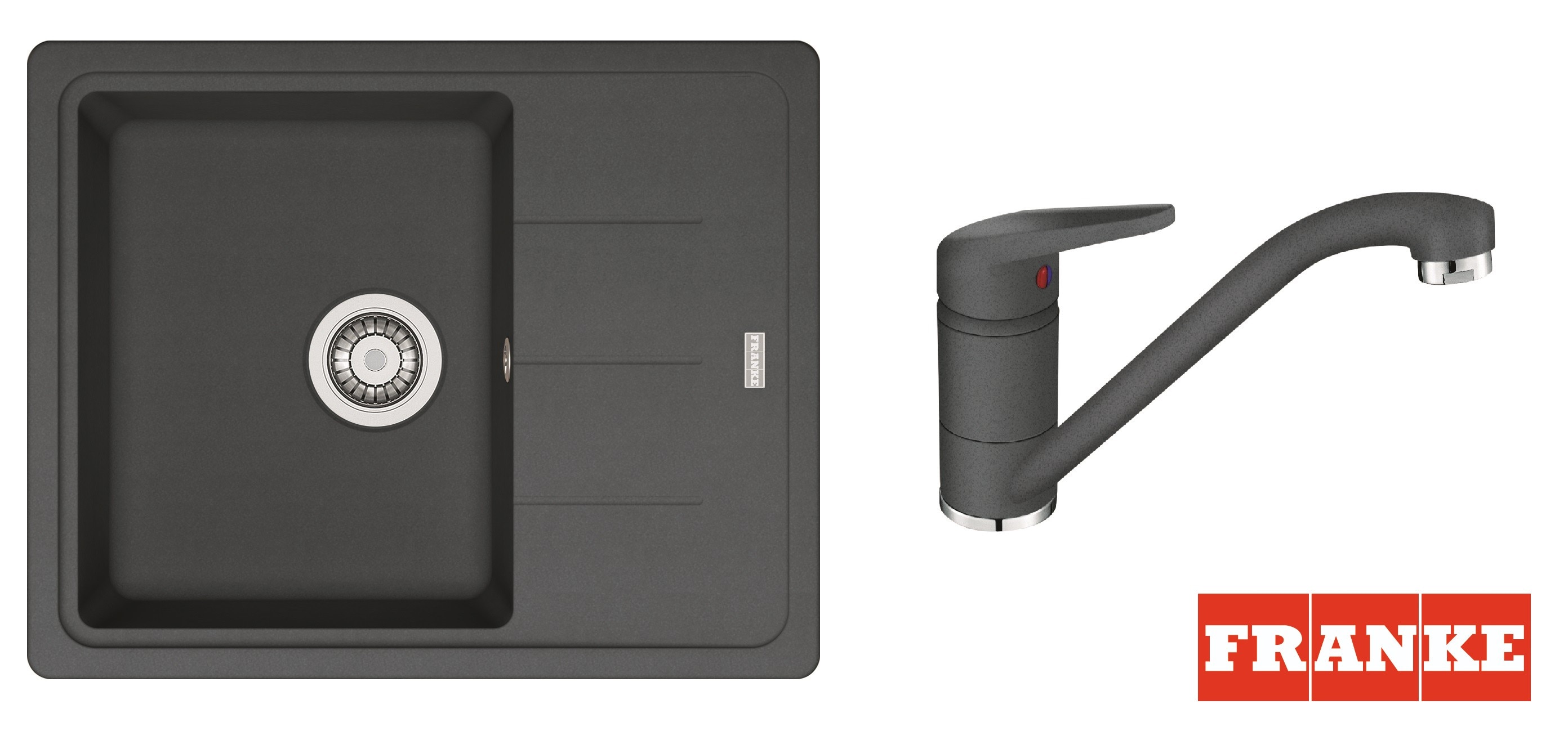 Set chiuveta granit cu baterie, BFG 611, reversibila, 62 x 50 cm, adancime 20.2 cm, negru  Franke