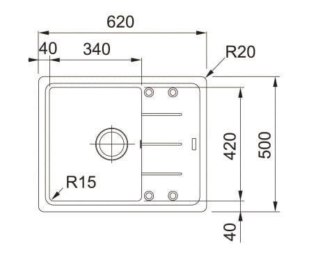 Set chiuveta granit cu baterie, BFG 611, reversibila, 62 x 50 cm, adancime 20.2 cm, negru  Franke